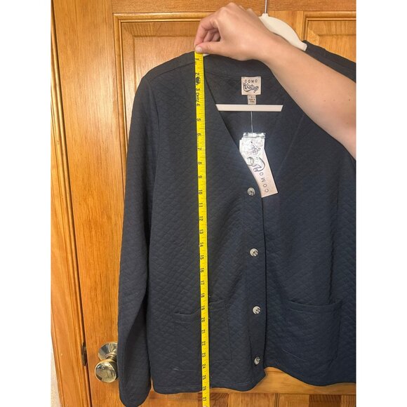 Como Vintage Womens Large 20x26 Black Quilted Blazer Jacket Button Patch Pockets - Picture 5 of 6